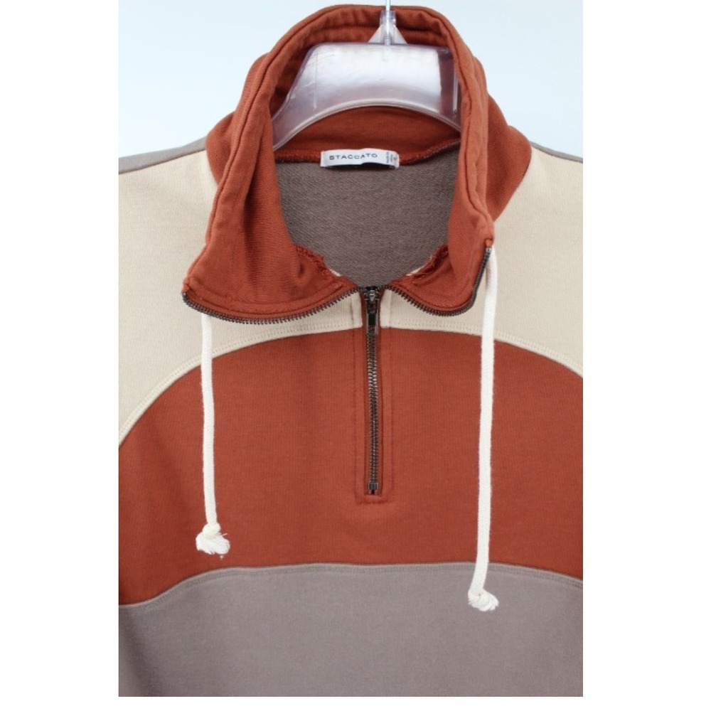 Staccato Womens Quarter Zip Sweatshirt Small Rust Brown Cream Colorblock - Picture 2 of 5
